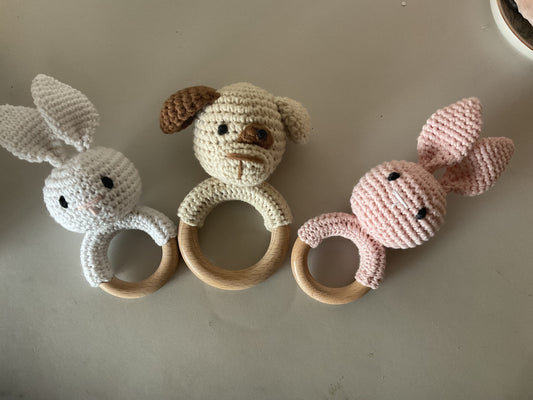 🐰🐶 Sonajeros Amigurumi – Conejitas y Perrito Hechos con Amor 🐶🐰