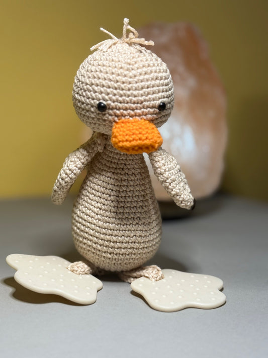 🦆 Pato  con Mordedera de Silicón y Mochilita a Juego – Especial para Bebés 🍼
